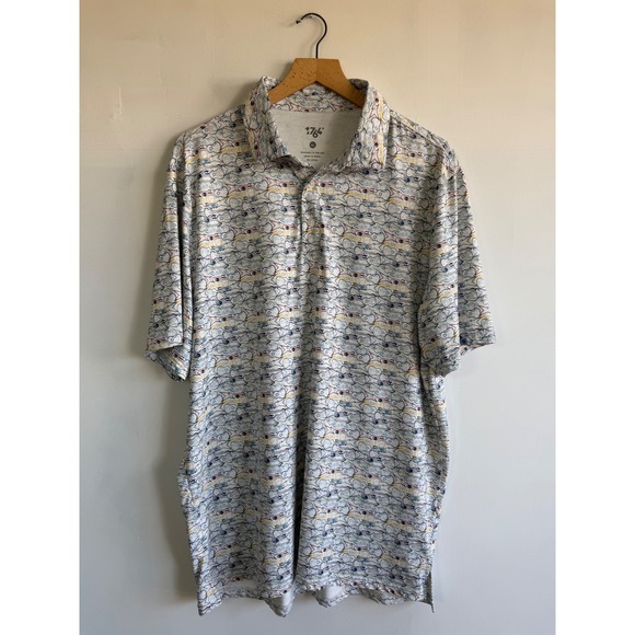1764 Other - 1764 Golf Mens XL Performance Polo Shirt White Guitar Print Short Sleeve Stretch